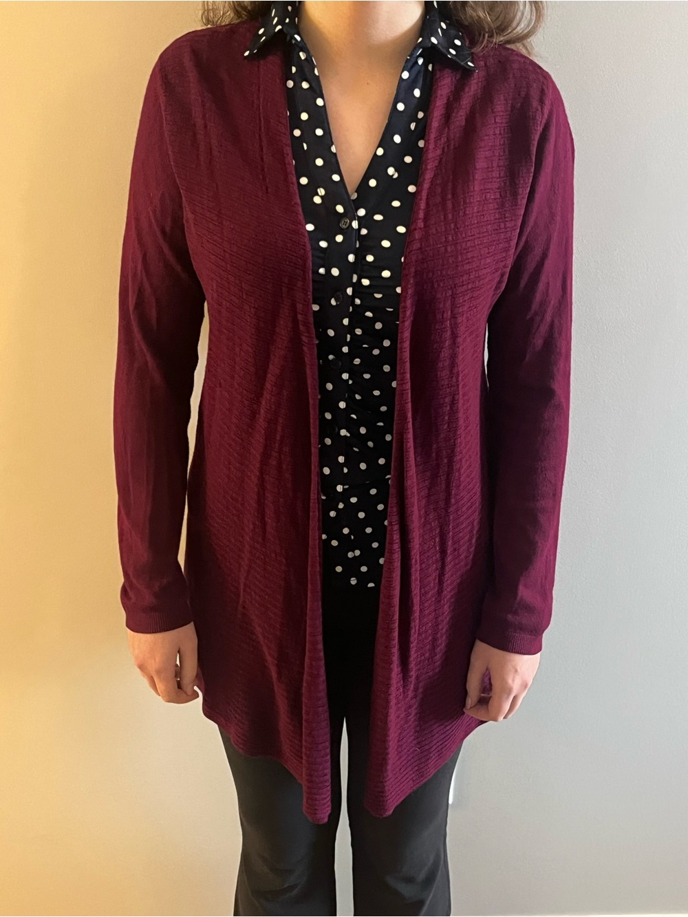 Women's Open-Front Burgundy Knit Cardigan Sweater